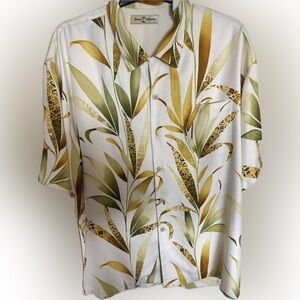 Tommy Bahama Green and Gold Leaf Print Shirt - Like NEW